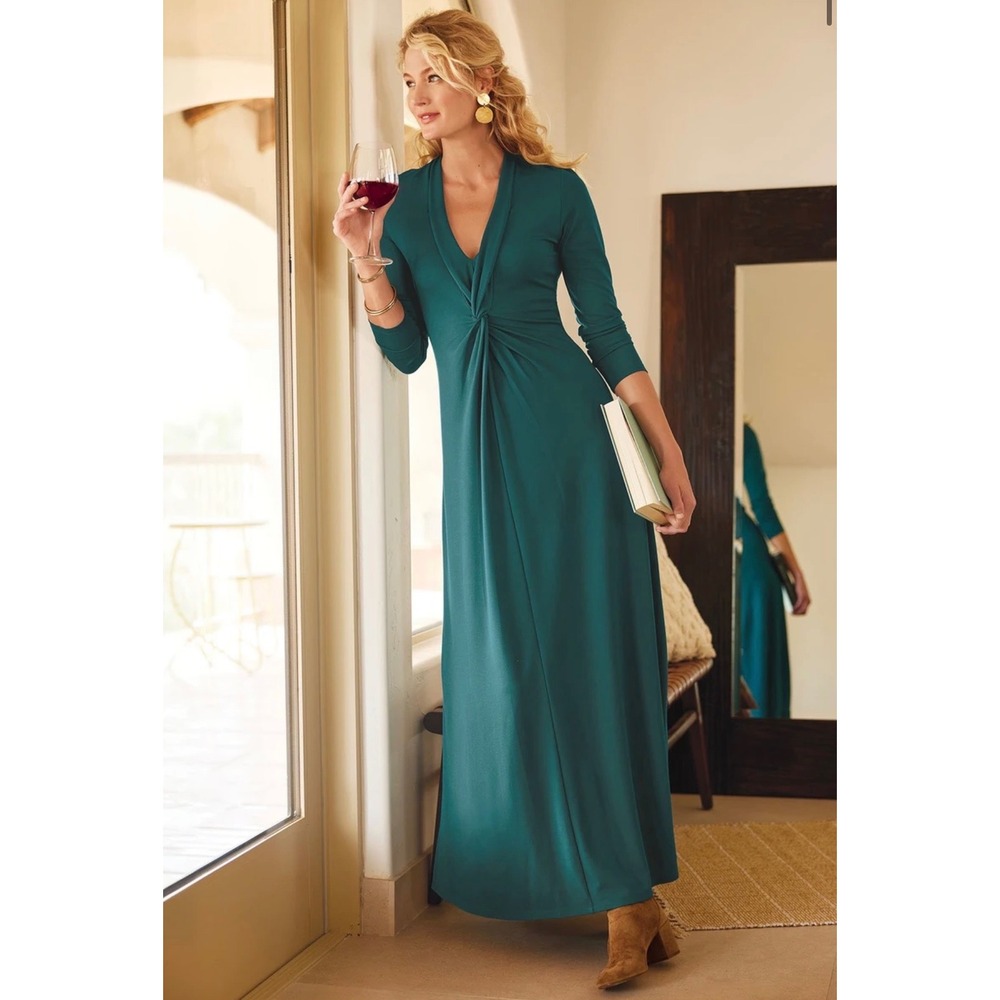 Soft Surroundings Lagia Maxi Dress Atlantic Deep Sz 3X Twist Front V-Neck Knit